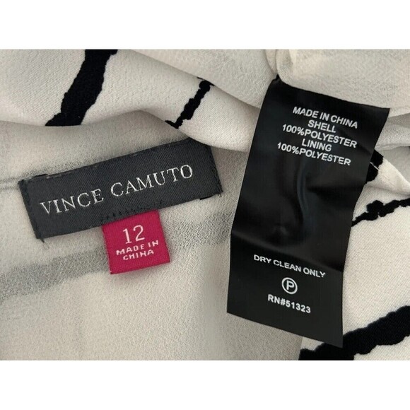 Vince Camuto Black & White Sleeveless Drawstring Waist Midi Dress Size 12 - Picture 3 of 9